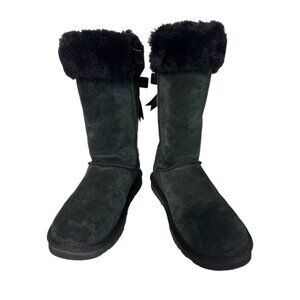 Lam Women’s Size 5 Adele Tall Suede Faux Fur Lining Bow Back Black Boots
